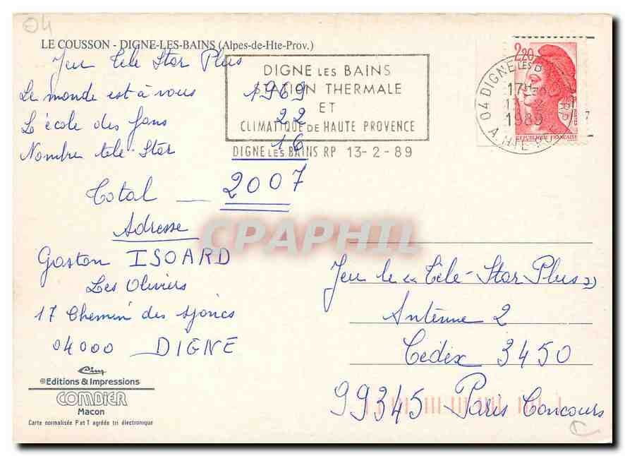 CPM Le Cousson Digne les Bains Alpes de Hte Prov  — Back