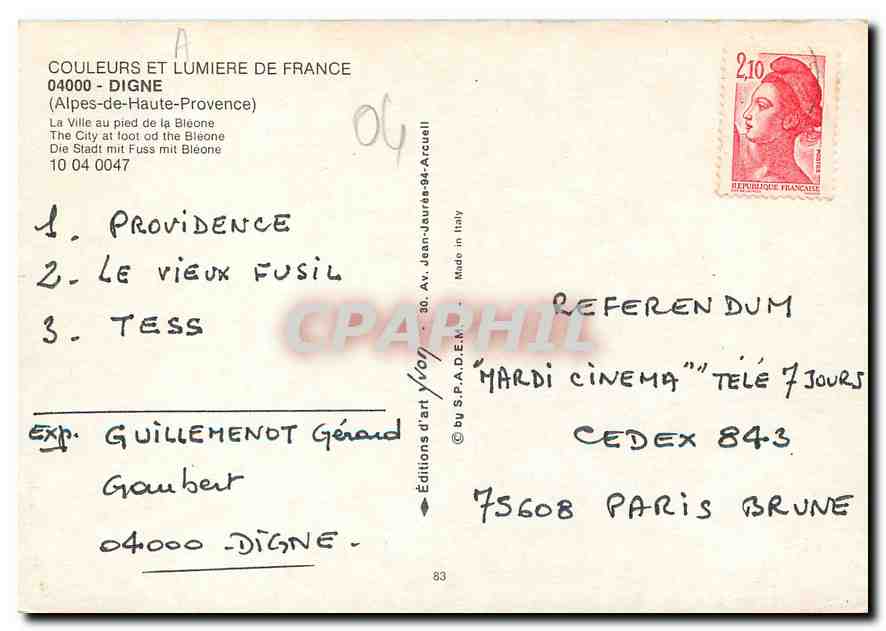 CPM Couleurs et Lumiere de France Digne Alpes de Haute Provence  — Verso