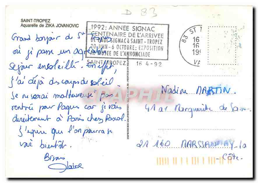 CPM Saint Tropez Aquarelle de Zika Jovanovic  — Rückseite