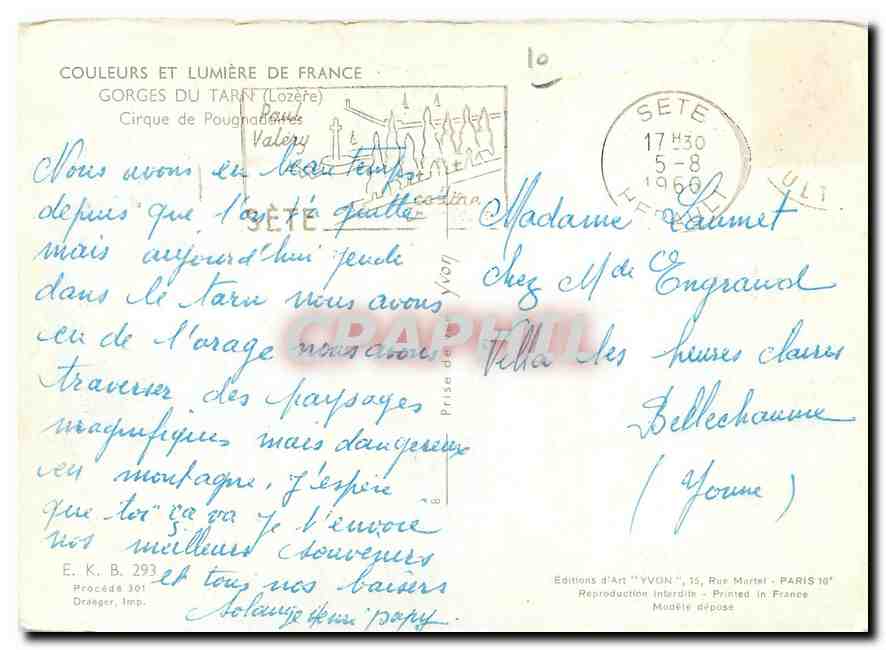 CPM Couleurs et Lumiere de France Gorges Lozere  — Back
