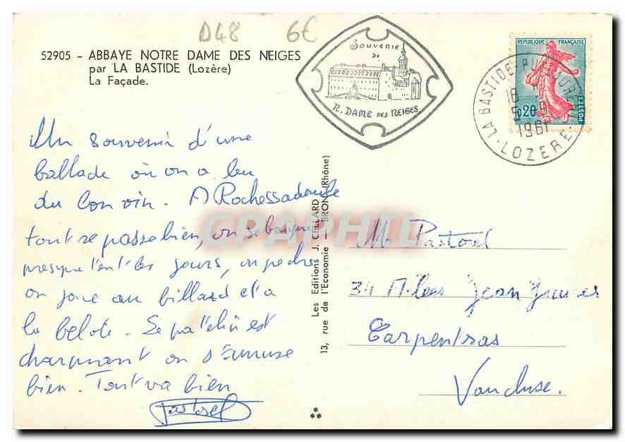 CPM Abbaye Notre Dame des Neiges par La Bastide Lozere La Facade  — Rückseite