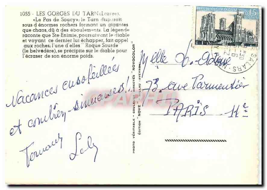 CPM Les Gorges du Tarn Lozere Le Pas de Soucy  — Rückseite