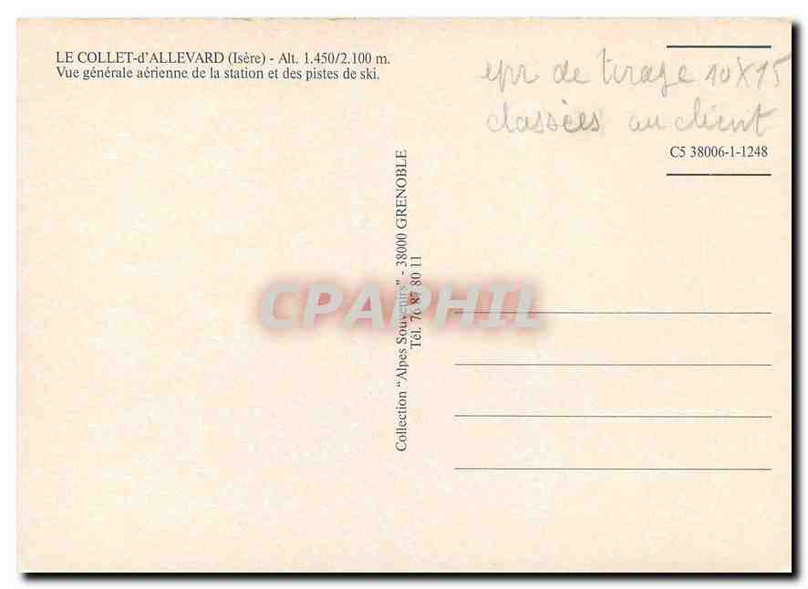 Le Collet d'Allevard — Luftbild der Station und Skipisten — Sammlung 'Alpes Souvent' — n° C5 38006-1-1248 — Rückseite