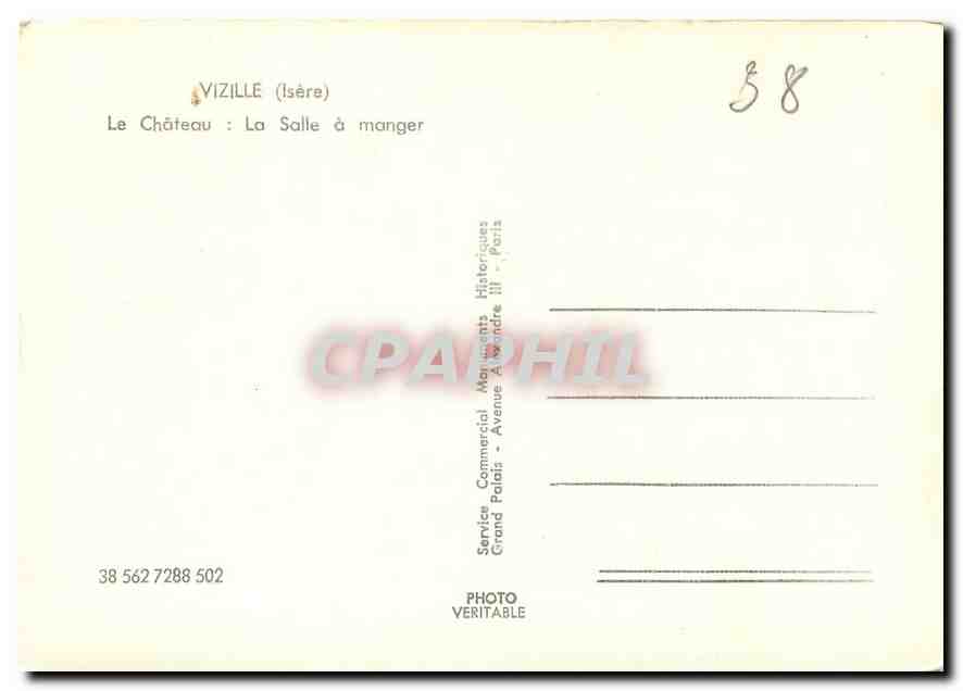 Vizille (Isère) — Le Château : La Salle à manger — Service Commercial Manuscrits Historiques, Grand Palais, Paris — Rückseite