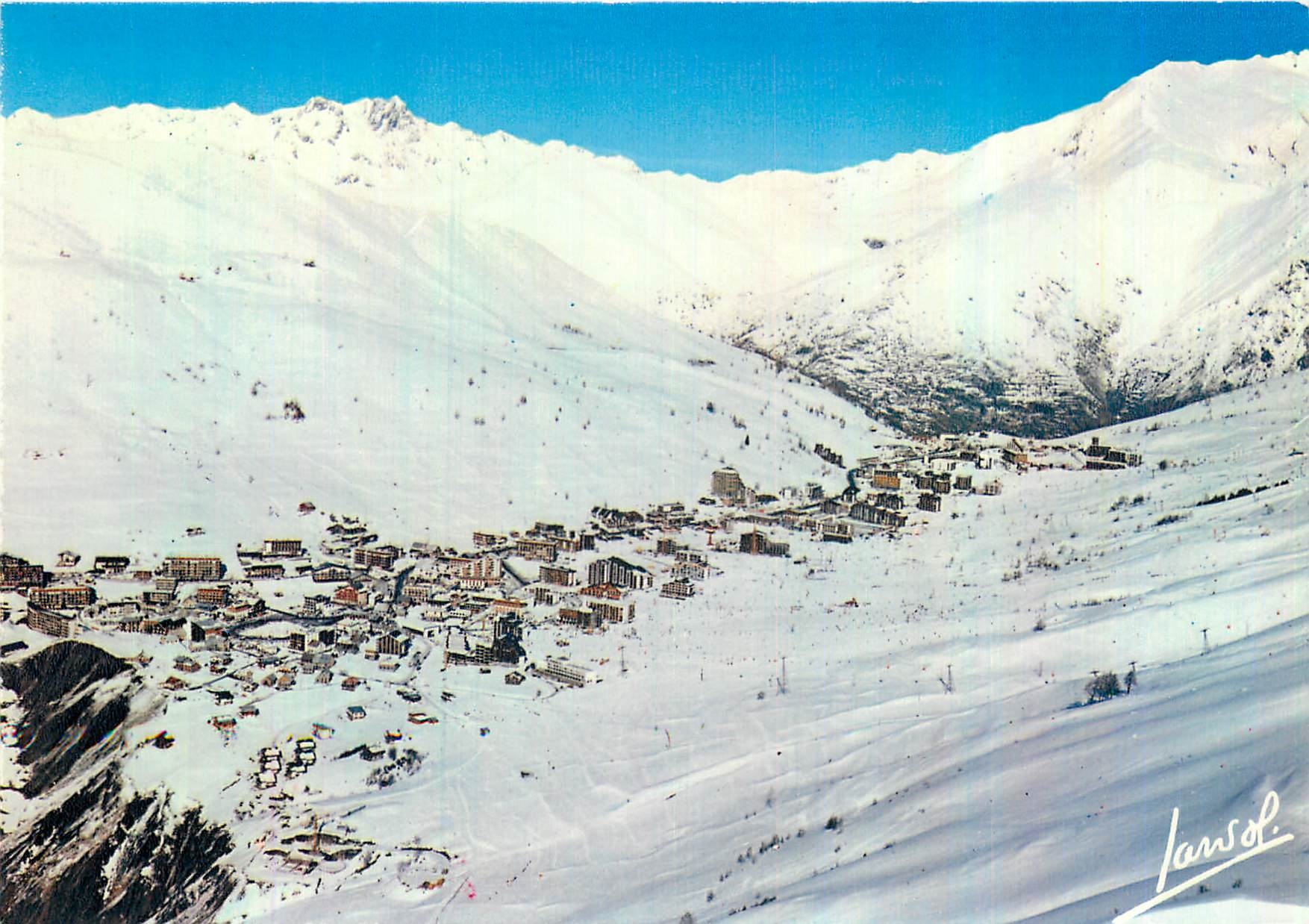 Les Deux-Alpes — Vue aérienne de la station et des pistes — Éditions Jansol, Mâcon