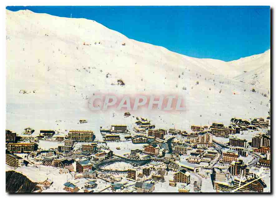Les Deux-Alpes — Vue aérienne générale de la station et des pistes — Éditions Jansol, Mâcon