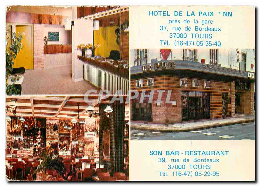 CPM Hotel de la Paix pres de la gare Tours son Bar Restaurant 