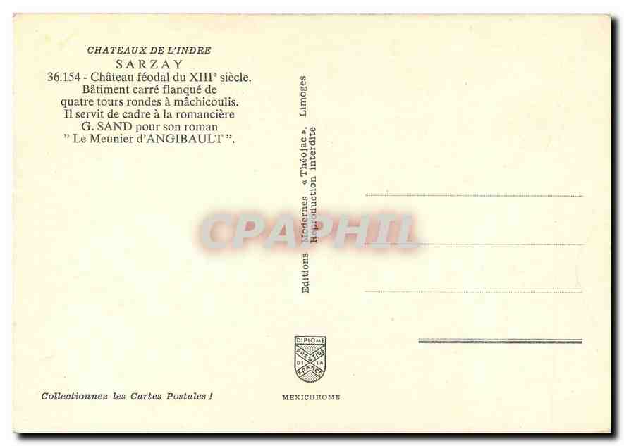 CPM Chateaux de l'Indre Sarzay Chateau feodal  — Rückseite