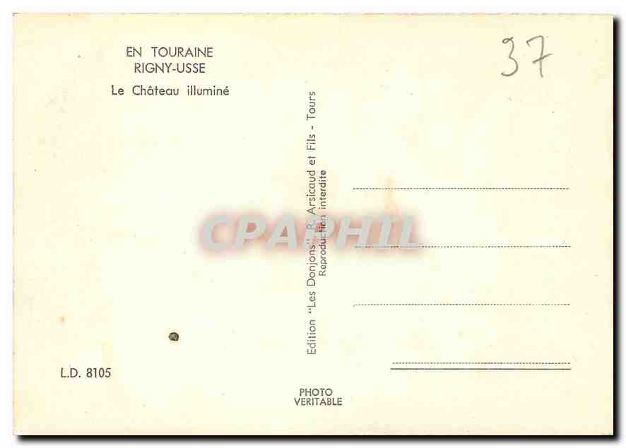 CPM En Touraine Rigny Usse Le Chateau illumine  — Rückseite