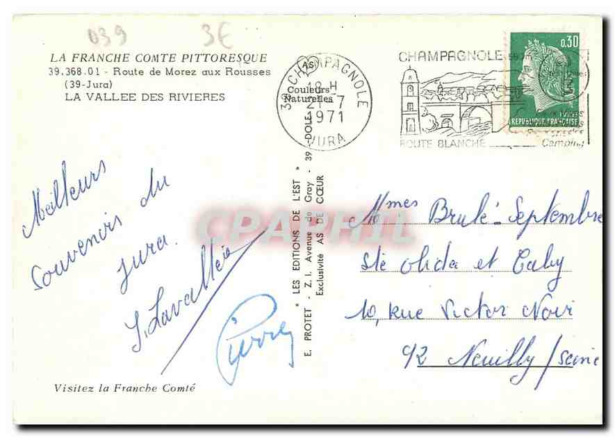 CPM La Franche Comte Pittoresque Route de Morez aux Rousses Jura La Vallee des Rivieres  — Rückseite