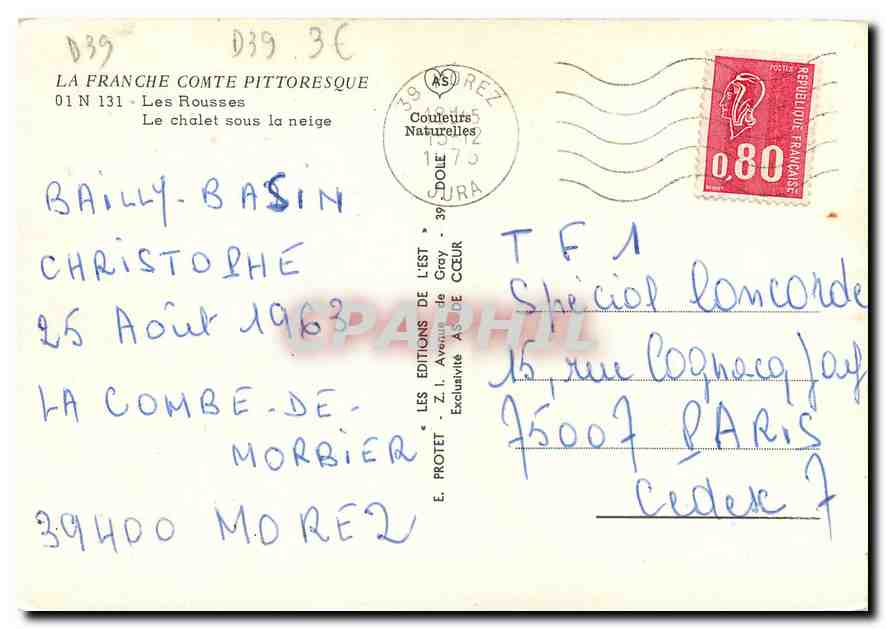 CPM La Franche Comte Pittoresque Les Rousses Le chalet sous la neige  — Rückseite