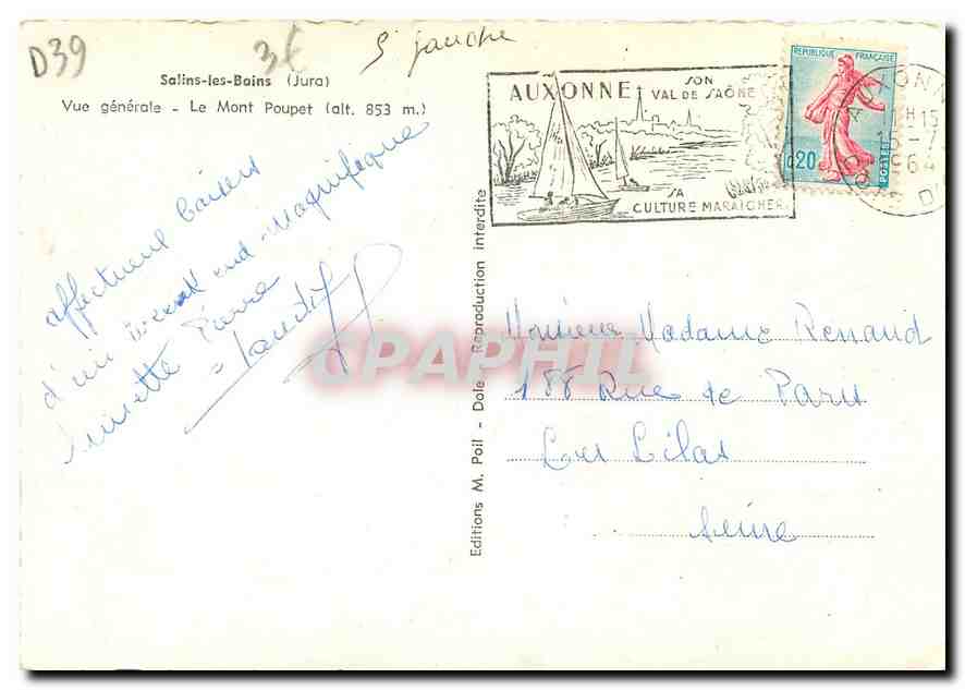 CPM Salins les Bains Jura Vue generale Le Mont Poupet  — Rückseite