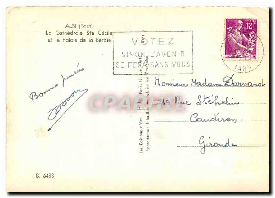 CPM Albi Tarn La Cathedrale Ste Cecile et le Palais de la Berbie  — Rückseite