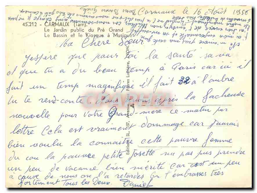 CPM Carmaux Tarn Le Jardin public du Pre Grand Le Bassin et le Kiosque a Musique  — Rückseite