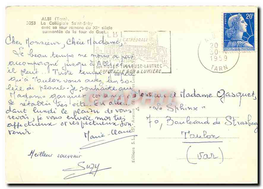 CPM Albi Tarn La Collegiale Saint Soby avec sa tour romane surmontee de la tour de Guet — Rückseite