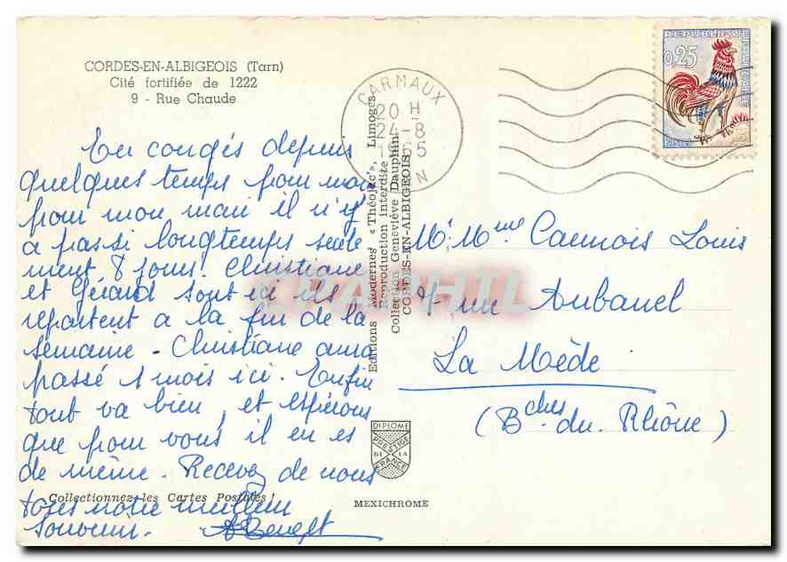 CPM Cordes en Albigeois Tarn Cite fortifiee Rue Chaude  — Rückseite
