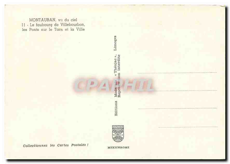 CPM Montauban vu du ciel Le faubourg de Villebourbon les Ponts sur le Tarn et la Ville  — Rückseite