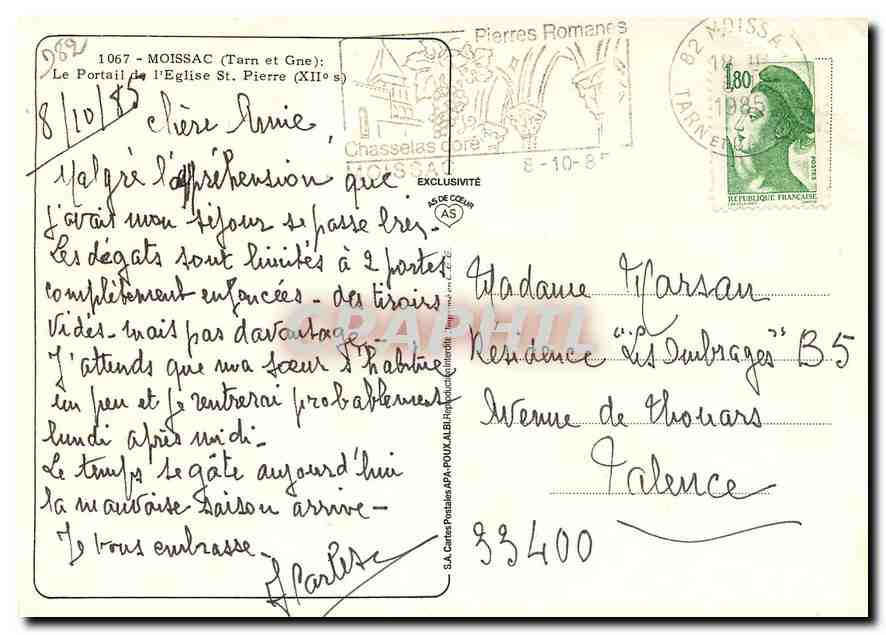 CPM Moissac Tarn et Gne Le Portail de l'Eglise St Pierre  — Rückseite