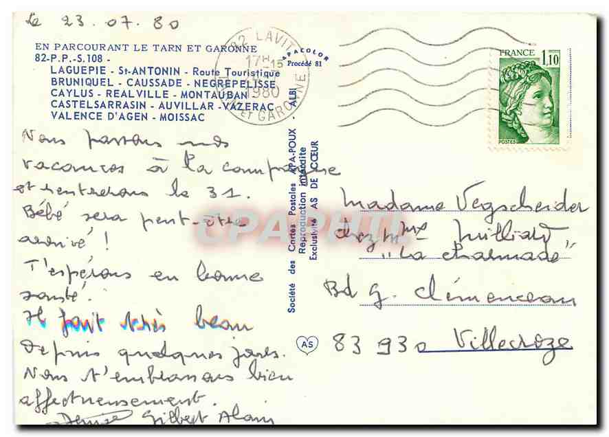 CPM En Parcourant le Tarn et Garonne Laguepie St Antonin Route touristique Bruniquel Caussade Negrep — Rückseite