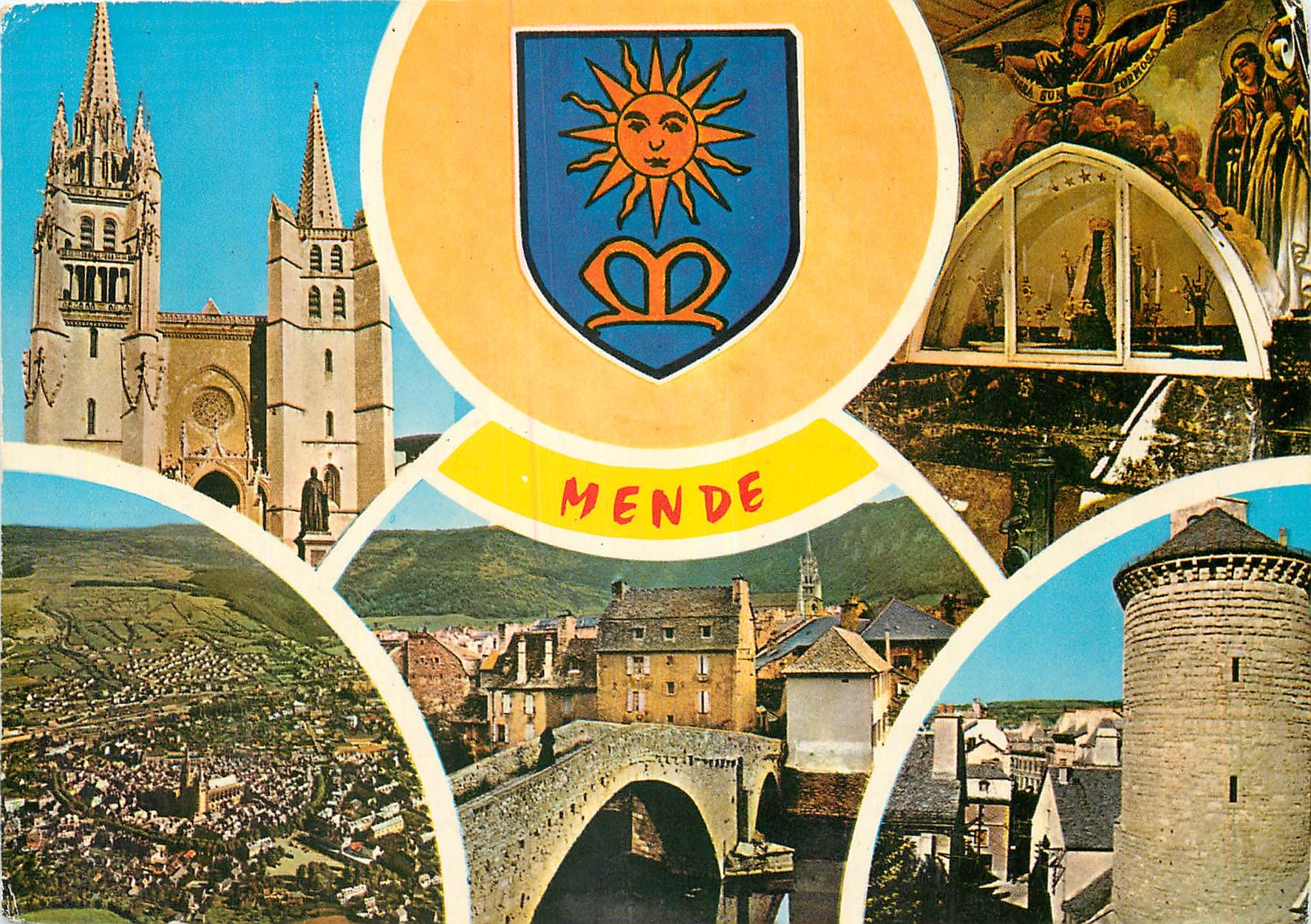 CPM Mende Lozere La Cathedrale Fontaine de la Vierge Noire Vue generale Pont N D La Tour des Peniten