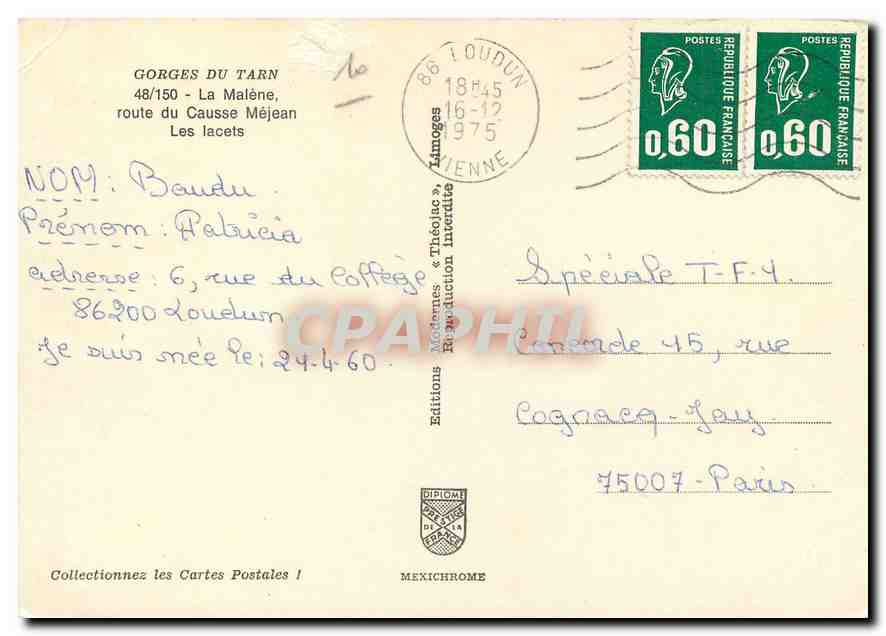 CPM Gorges du Tarn La Malene route du Causse Mejean Les lacets  — Verso