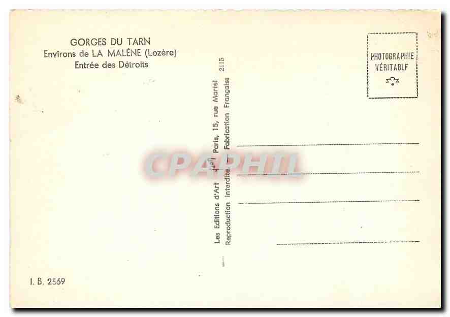 CPM Gorges du Tarn Environs de la Malene Lozere Entree des Detroits  — Rückseite