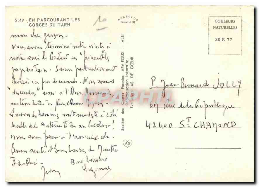 CPM En Parcourant les Gorges du Tarn Capluc Les Vignes Les Detroits Lacets de la Malene St Chely du  — Rückseite