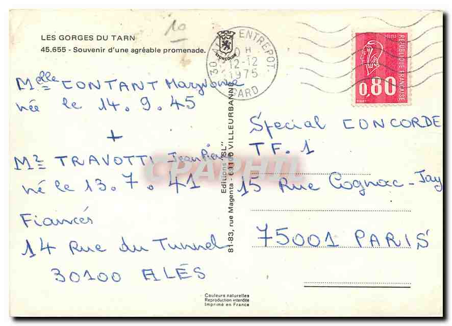 CPM Les Gorges du Tarn Souvenir d'une agreable promenade  — Rückseite