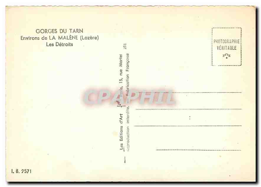 CPM Gorges du Tarn Environs de la Malene Lozere Les Detroits  — Rückseite