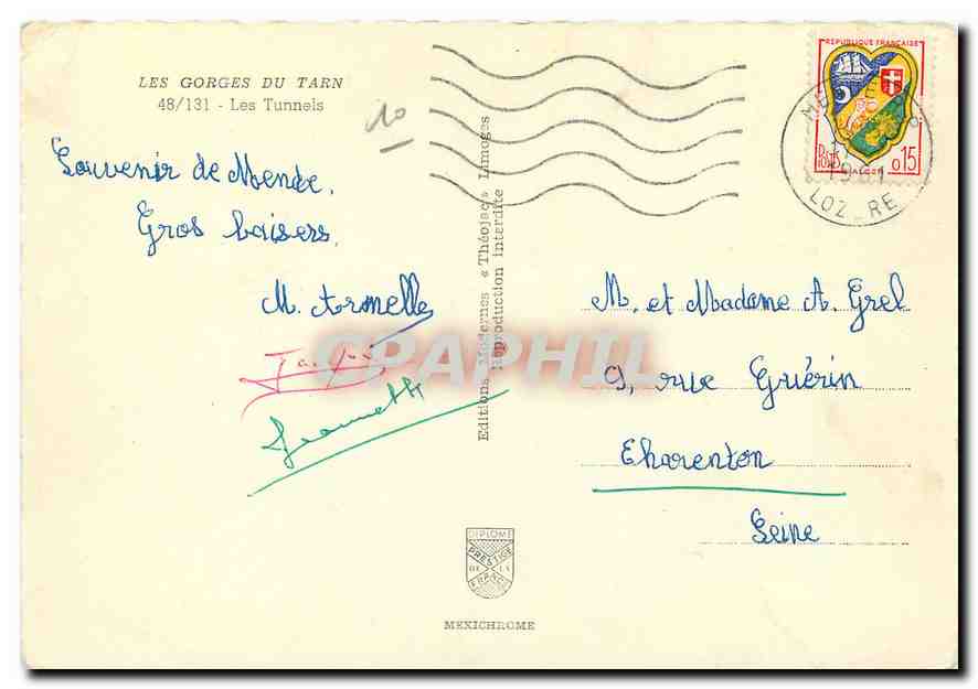 CPM Les Gorges du Tarn Les Tunnels  — Verso