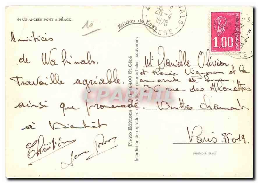 CPM Un Ancien Pont a Peage  — Rückseite