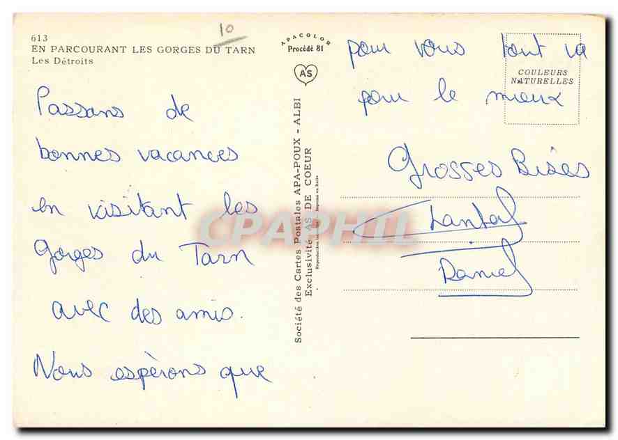 CPM En Parcourant les Gorges du Tarn Les Detroits  — Rückseite