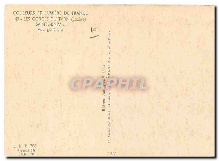 CPM Couleurs et Lumiere de France Les Gorges du Tarn Lozere Sainte Enimie Vue generale  — Rückseite