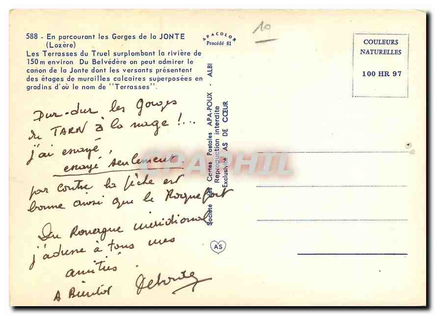 CPM En Parcourant les Gorges de la Jonte Lozere  — Rückseite