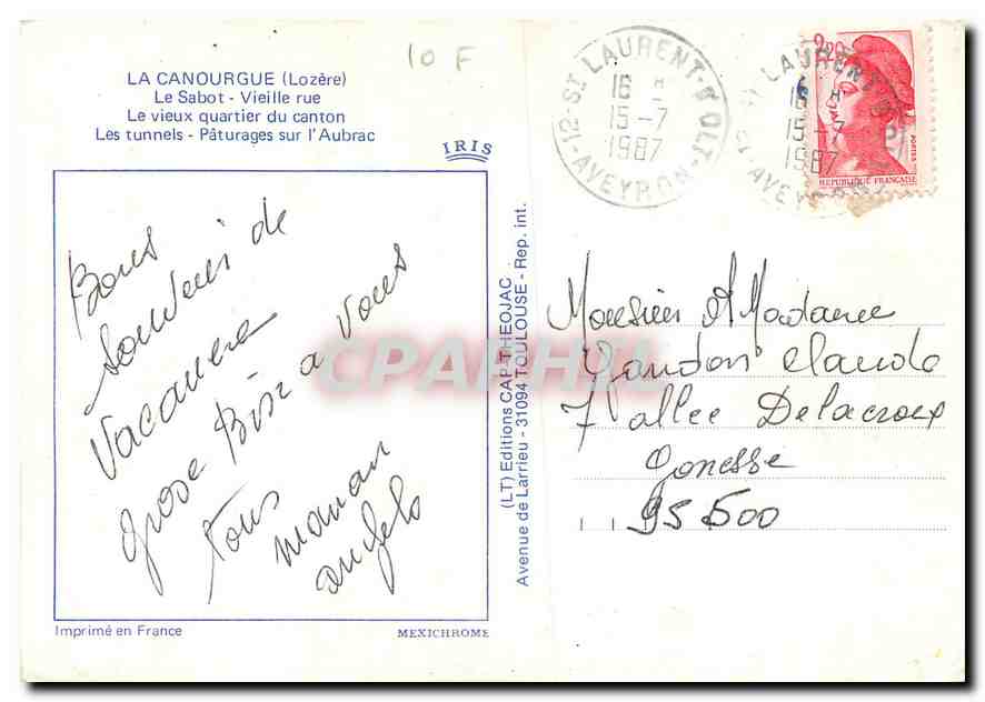 CPM La Canourgue Lozere Le Sabot Vieille rue Le vieux quartier du canton Les Tunnels Paturages sur l — Rückseite