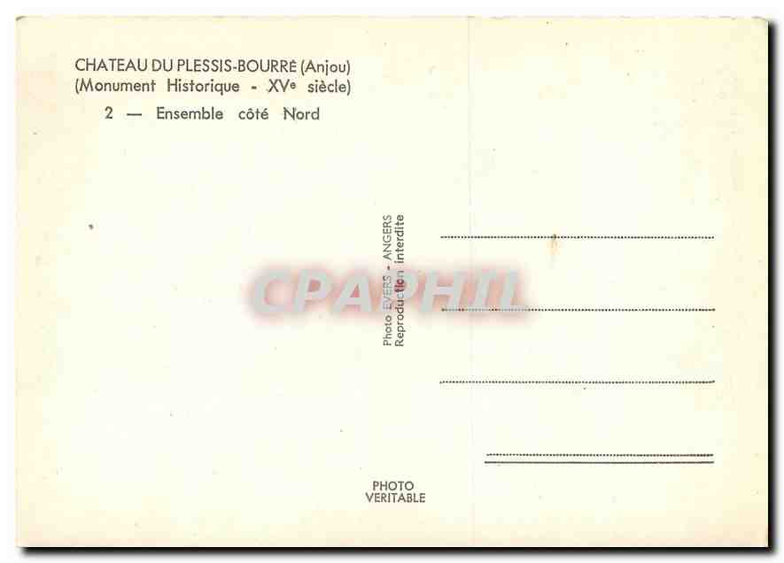 CPM Chateau du Plessis Bourre Anjou Monument historique Ensemble Cote Nord  — Back