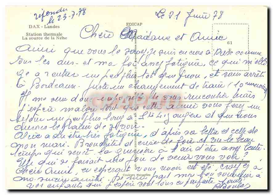 CPM Dax Landes Station Thermale La Source de la Nehe  — Rückseite