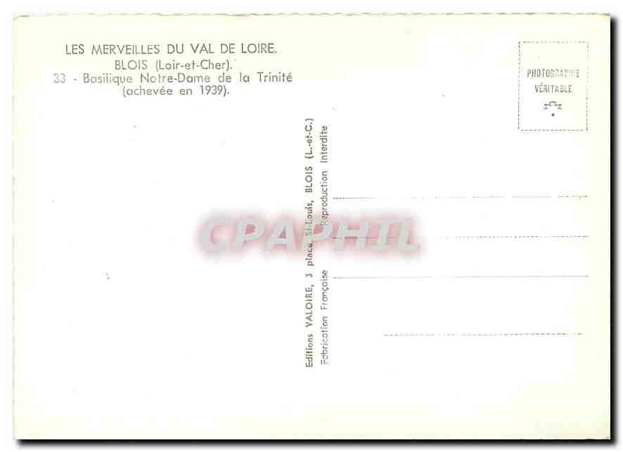 CPM Les Merveilles du Val de Loire Blois Loir et Cher Basilique Notre Dame de la Trinite  — Rückseite