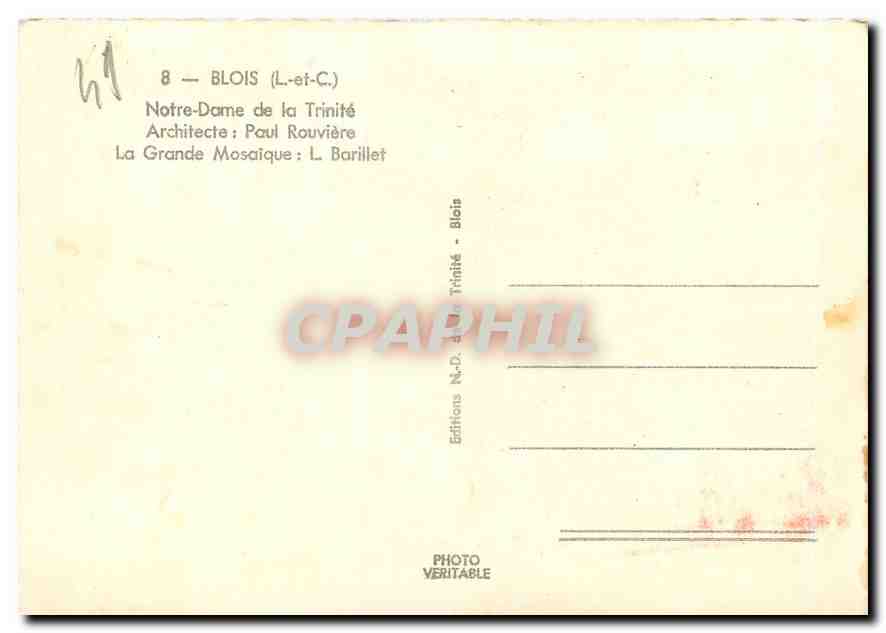 CPM Blois L et C Notre Dame de la Trinite La Grande Mosaique L Barillet  — Verso