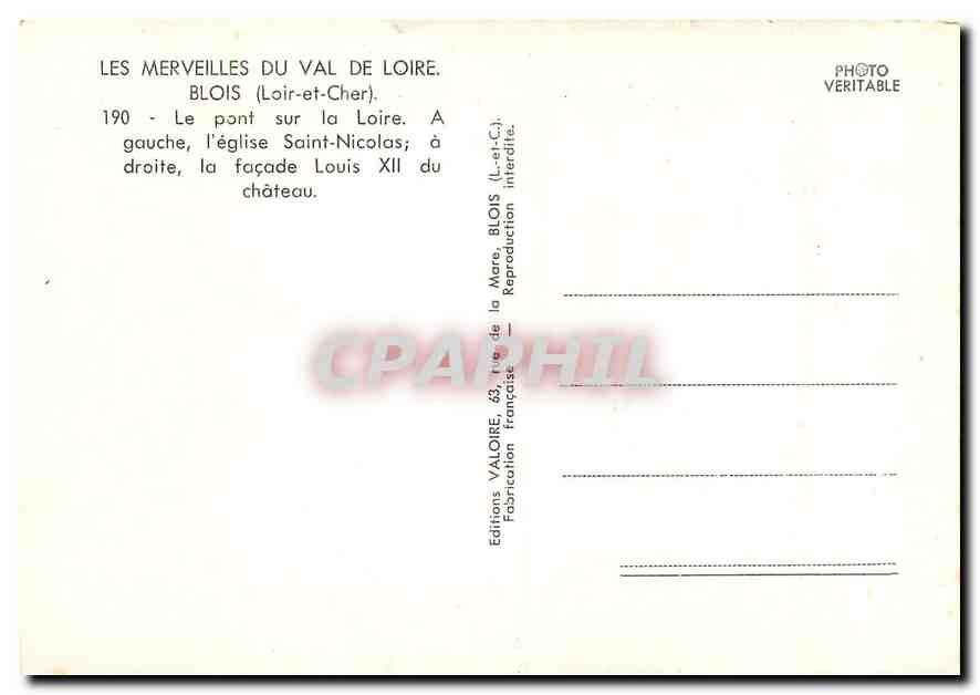 CPM Les Merveilles du Val de Loire Blois Loir et Cher Le pont sur la Loire a gauche l'eglise Saint N — Rückseite