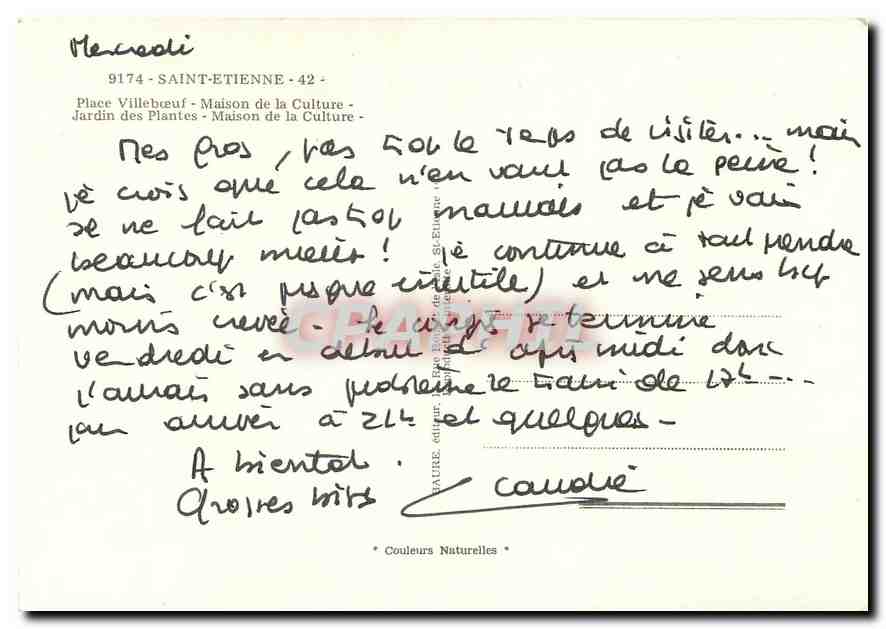 CPM Saint Etienne Place Villeboeuf Maison de la Culture Jardin des Plantes  — Rückseite