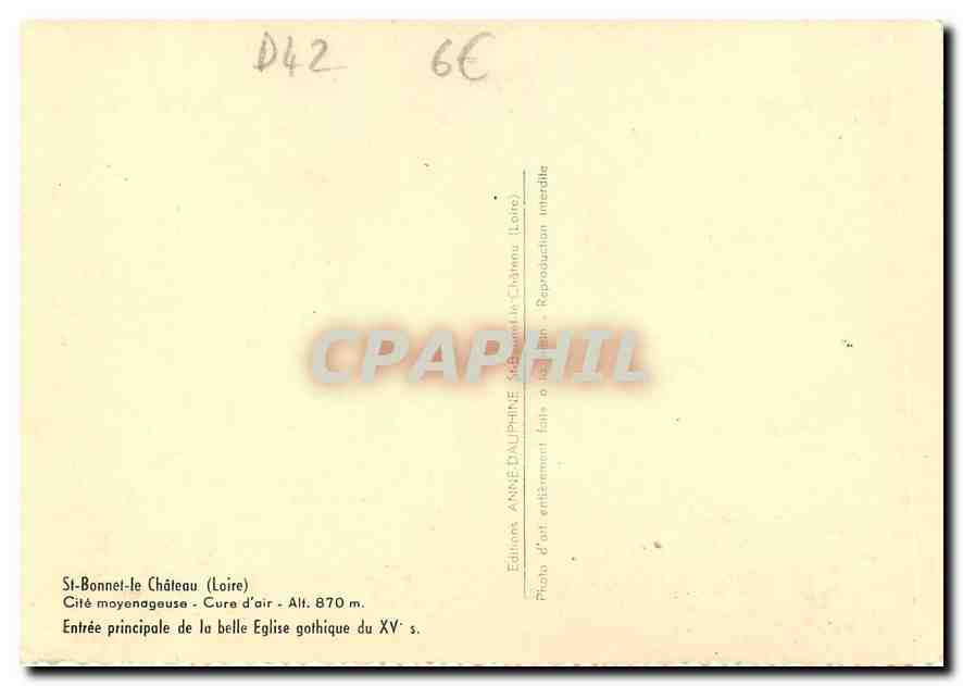CPM St Bonnet le Chateau Loire Cite moyenageuse Cure d'air Rntree principale de la belle Eglise goth — Back