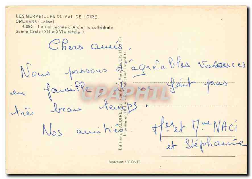 CPM Les Merveilles du Val de Loire Orleans Loiret La rue Jeanne D'Arc et la Cathedrale Sainte Croix  — Rückseite