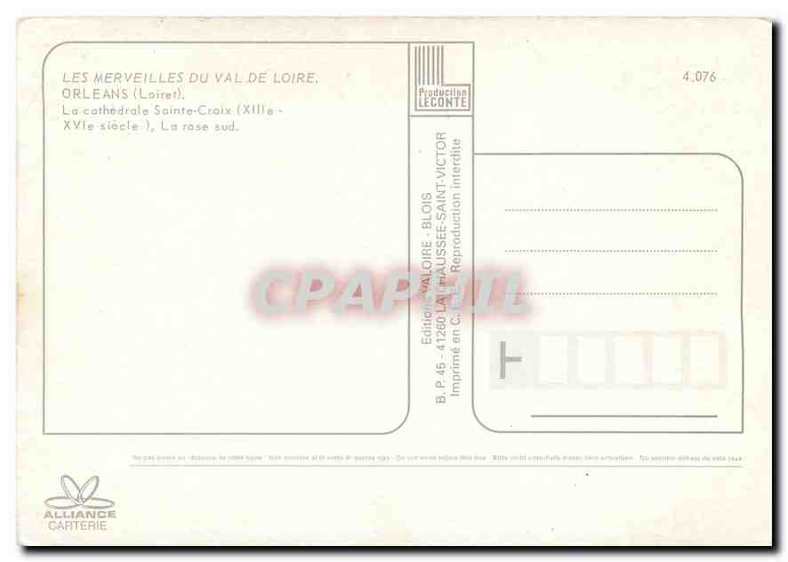 Cathédrale Sainte-Croix d'Orléans — Rose sud — Éditeur Valoire, n° 4.076 — Verso