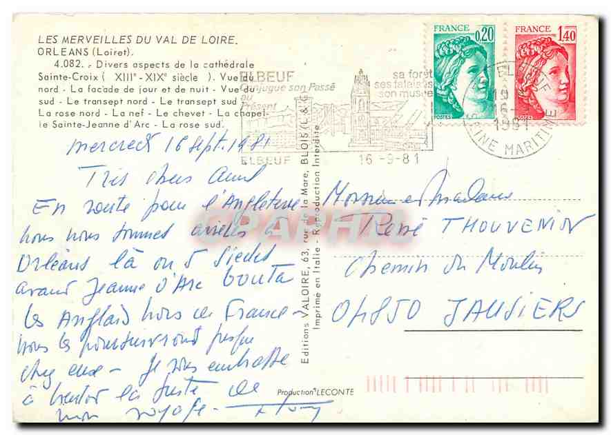 CPM Les Merveilles du Val de Loire Orleans Loiret Divers aspects de la Cathedrale  — Verso