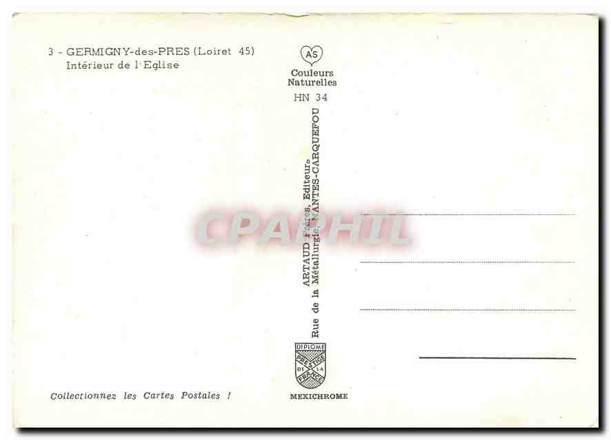 CPM Germigny des Pres Loiret Interieur de l'Eglise  — Rückseite