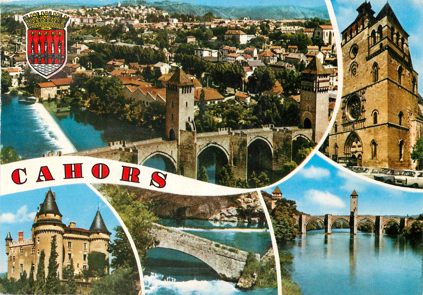 CPM Cahors Lot Pont Valentre La Cathedrale Chateau de Mercues Source des Chartreux 