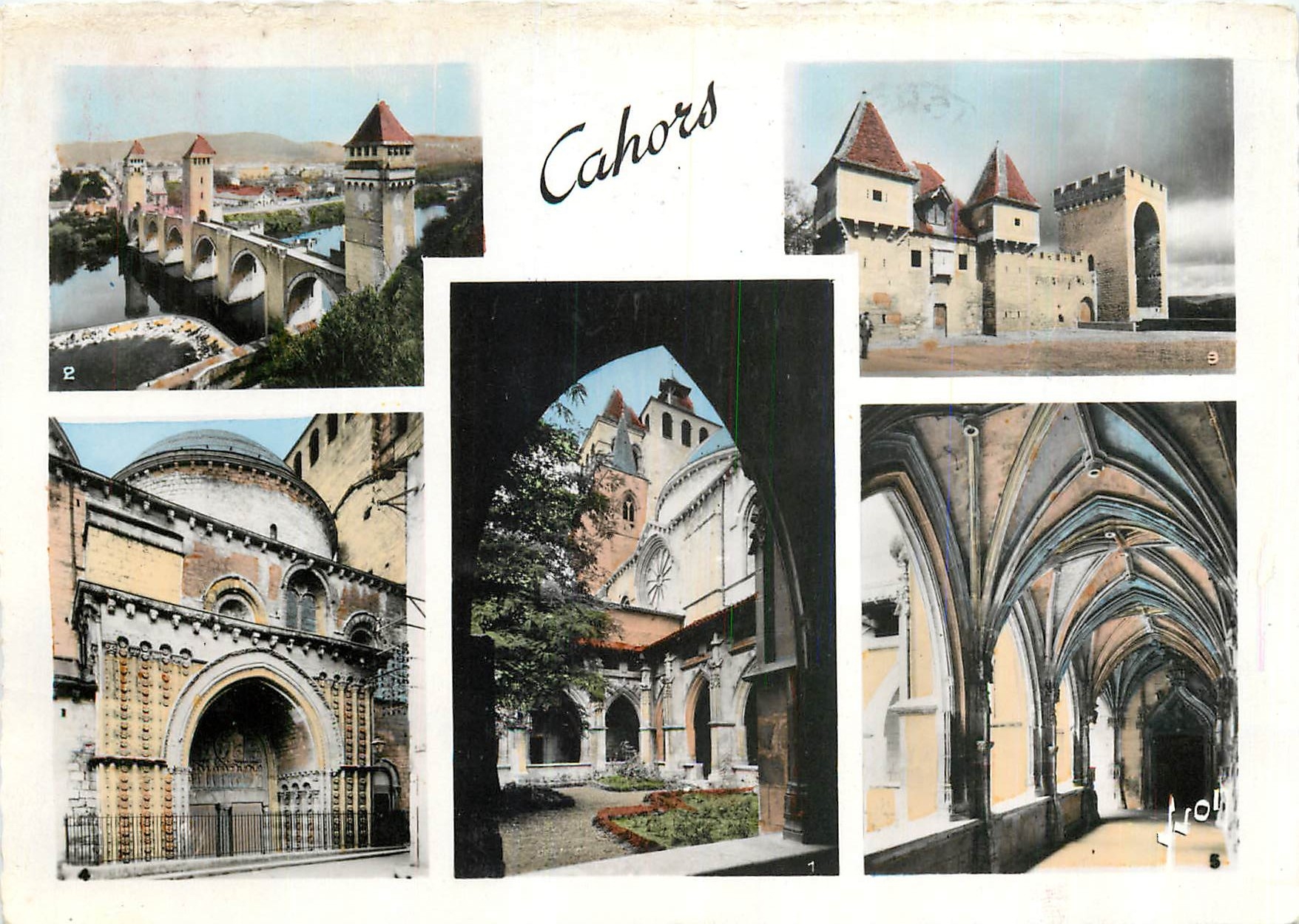 CPM Cahors Lot La Cathedrale vue du Cloitre le pont Valentre la barbacane la Tour des pendus la Cath