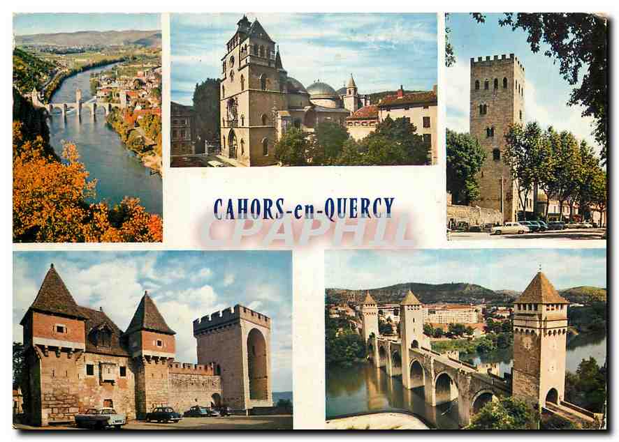 CPM Cahors Lot Le Pont Valentre La cathedrale Saint Etienne La Tour de Jean XXII La Barbacane Le Pon