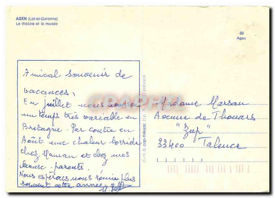 CPM Agen Lot et Garonne Le theatre et le musee  — Back